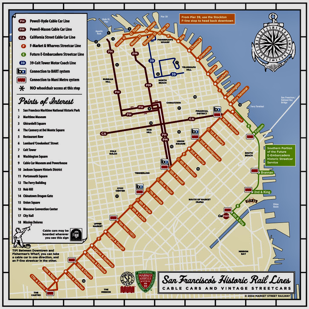 SF Cable Car & Historic Streetcar Map