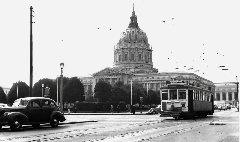 San Francisco streetcar, in front of City Hall