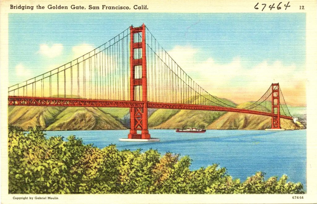 Golden Gate Bridge postcard, 1930's