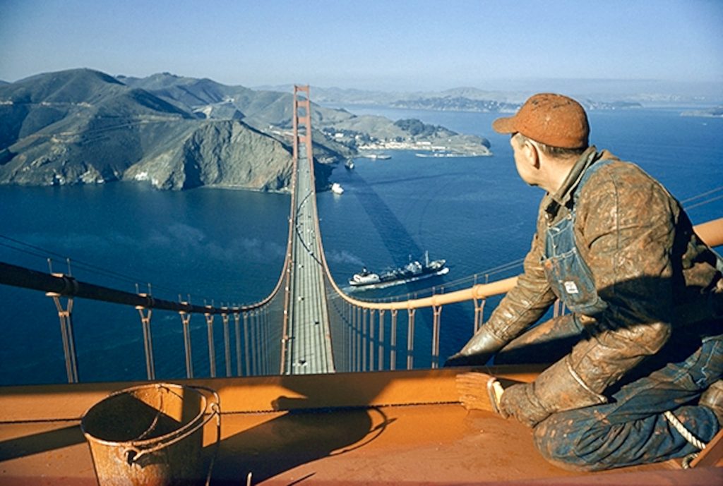 Painter on Golden Gate Bridge, 1950's