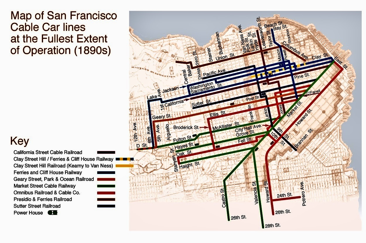 San Francisco Cable Car Map from 1890's