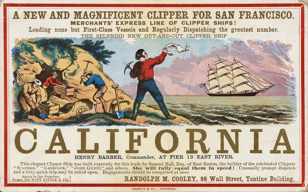 Advertisment for California Gold Rush clipper service