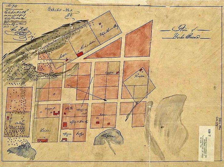 Property map of Yerba Buena cove from late 1830's